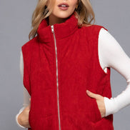 Zip Up Corduroy Puffer Vest w/Sherpa Lining