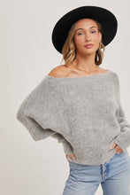 Load image into Gallery viewer, BOAT NECK DOLMAN SLEEVE RIBBED FUZZY KNIT SWEATER
