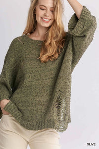 Olive Distressed Sweater