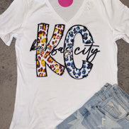 KC Leopard Combo Chiefs Royals V-Neck Tee w/Sequin Patch
