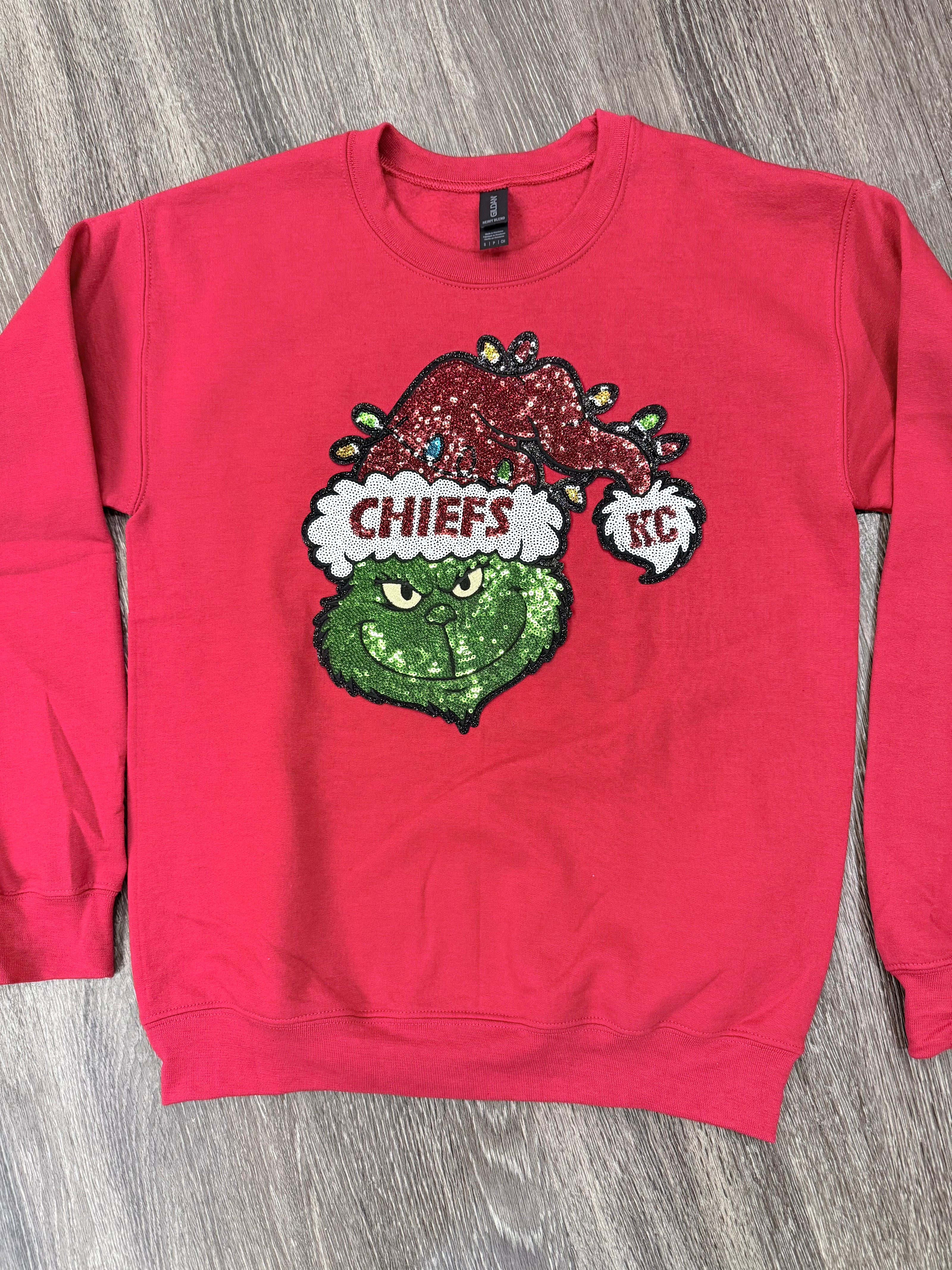 Sequin Holiday Grinch Chiefs Sweatshirt