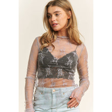 Load image into Gallery viewer, MESH LACE HIGH NECK DESIGN LONG SLEEVE FITTED TOP
