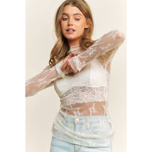 Load image into Gallery viewer, MESH LACE HIGH NECK DESIGN LONG SLEEVE FITTED TOP
