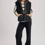 SHERPA FLEECE HOODED VEST WITH FAUX SUEDE INNER