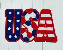 Load image into Gallery viewer, Stars Stripes and Soccer USA Chenille Patch (11 inch)
