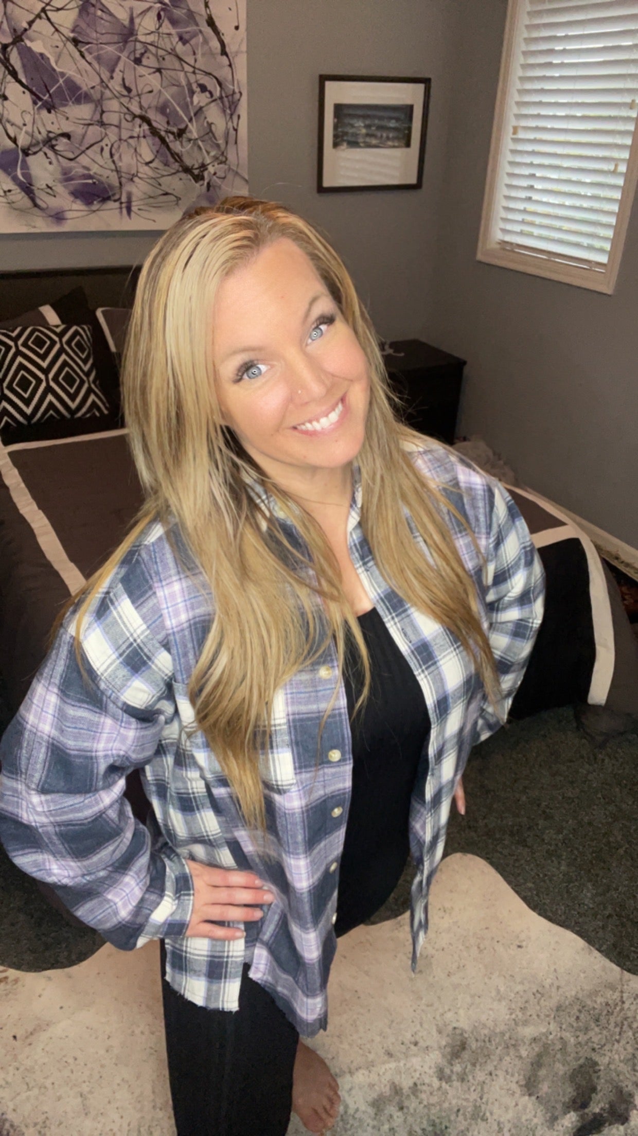 Color Block Plaid Button Down