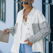 White Contrast Leopard Denim Jacket