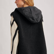 SHERPA FLEECE HOODED VEST WITH FAUX SUEDE INNER