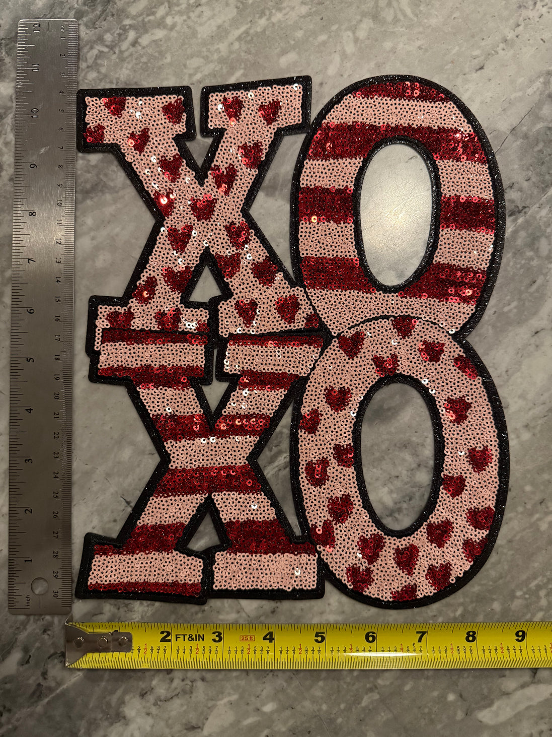 XOXO Stripes/Hearts Sequin and Chenille X-Large Patch (Valentine’s Collection)