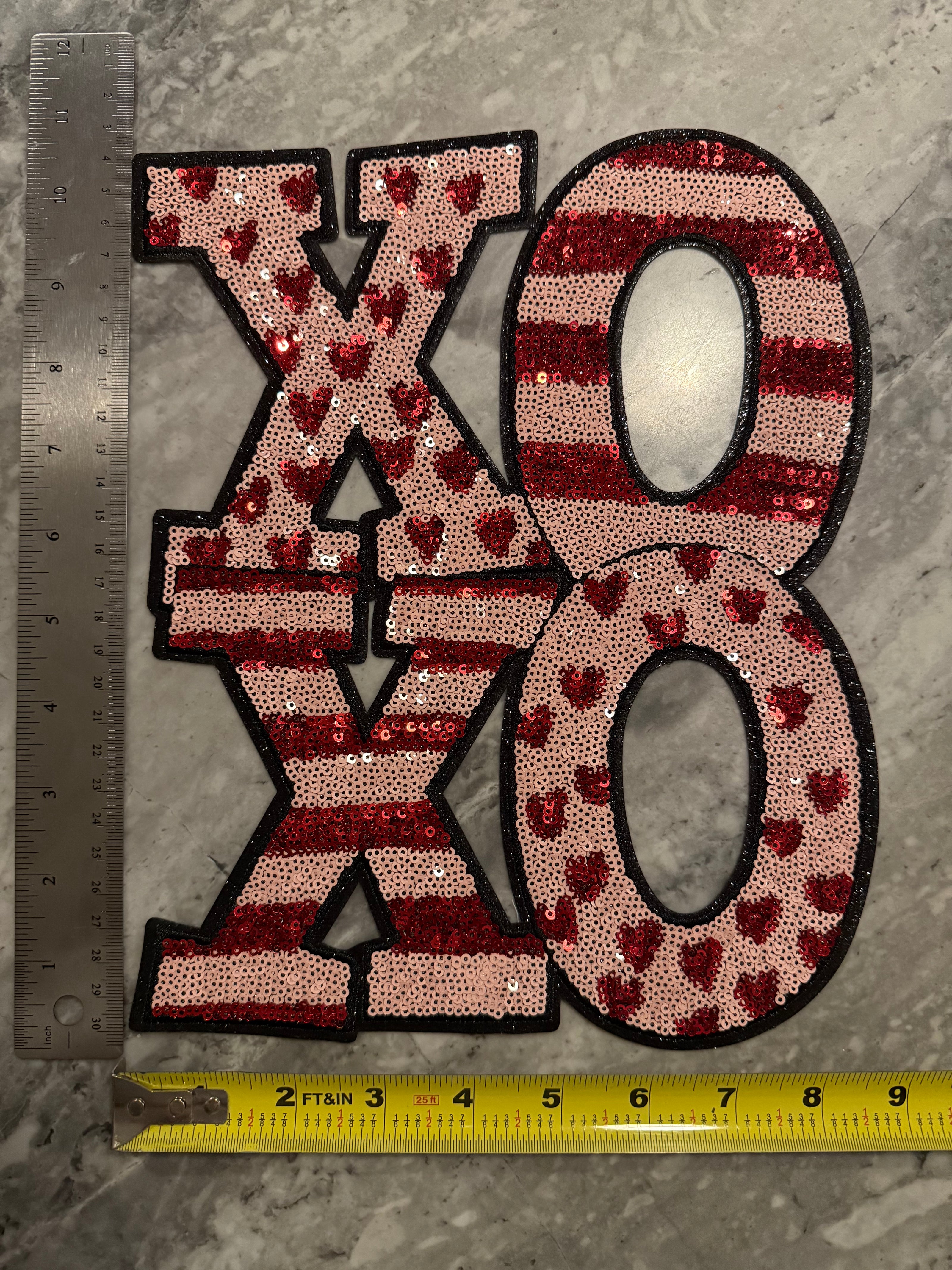 XOXO Stripes/Hearts Sequin and Chenille X-Large Patch (Valentine’s Collection)