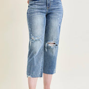 JUDY BLUE High Waisted w/ Destroy Crop Wide Leg