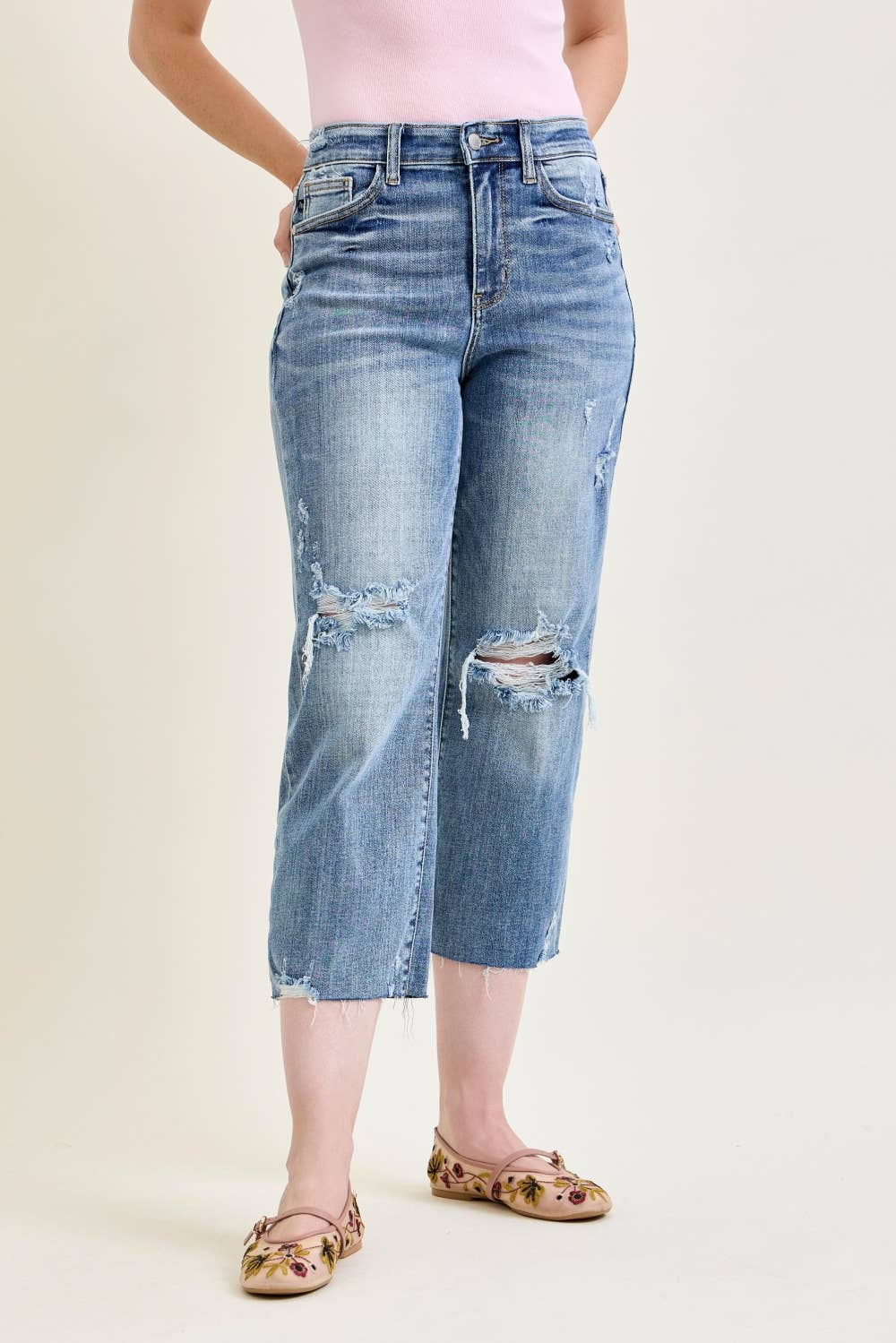 JUDY BLUE High Waisted w/ Destroy Crop Wide Leg