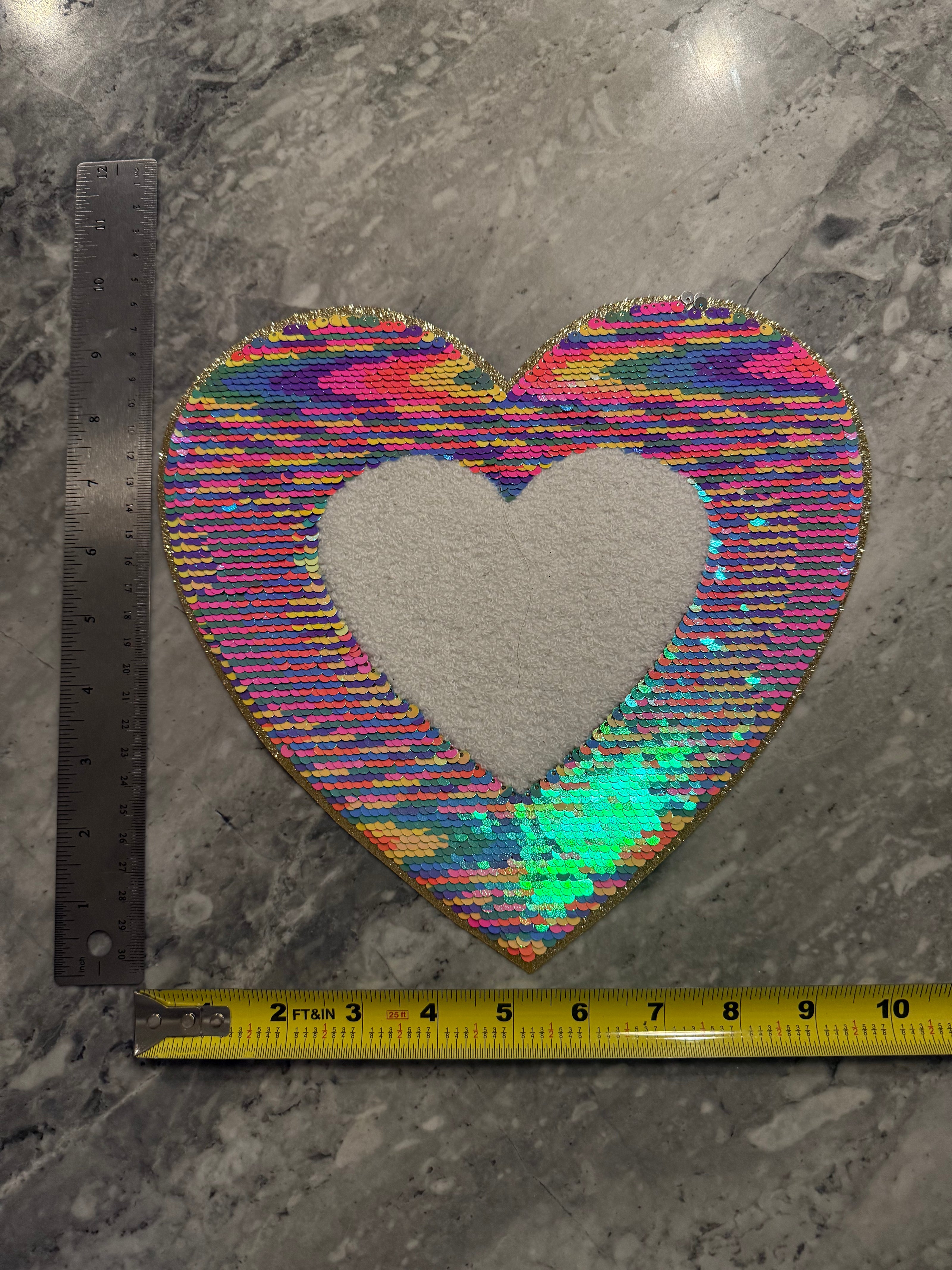 Heart w/Rainbow Sequin and Chenille X-Large Patch (Valentine’s Collection)