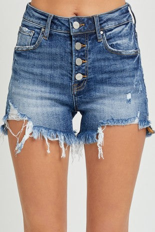 RISEN Button Fly Side Distressing Shorts