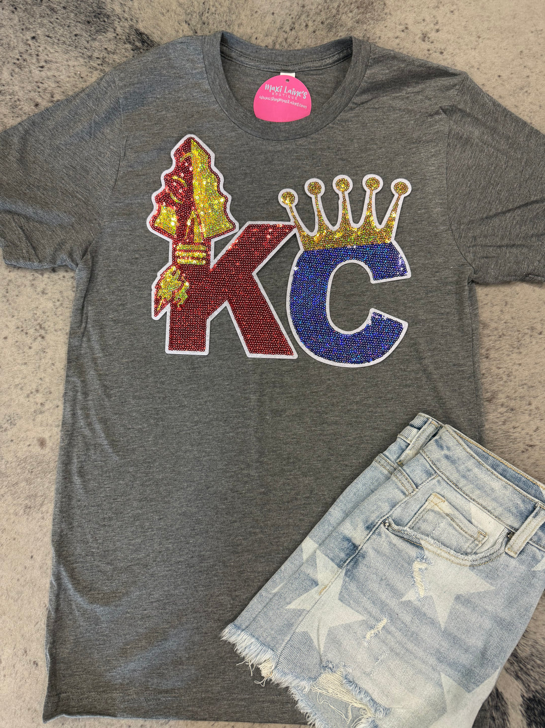 KC Combo Royals and Chiefs Tee w/Sequin Patch