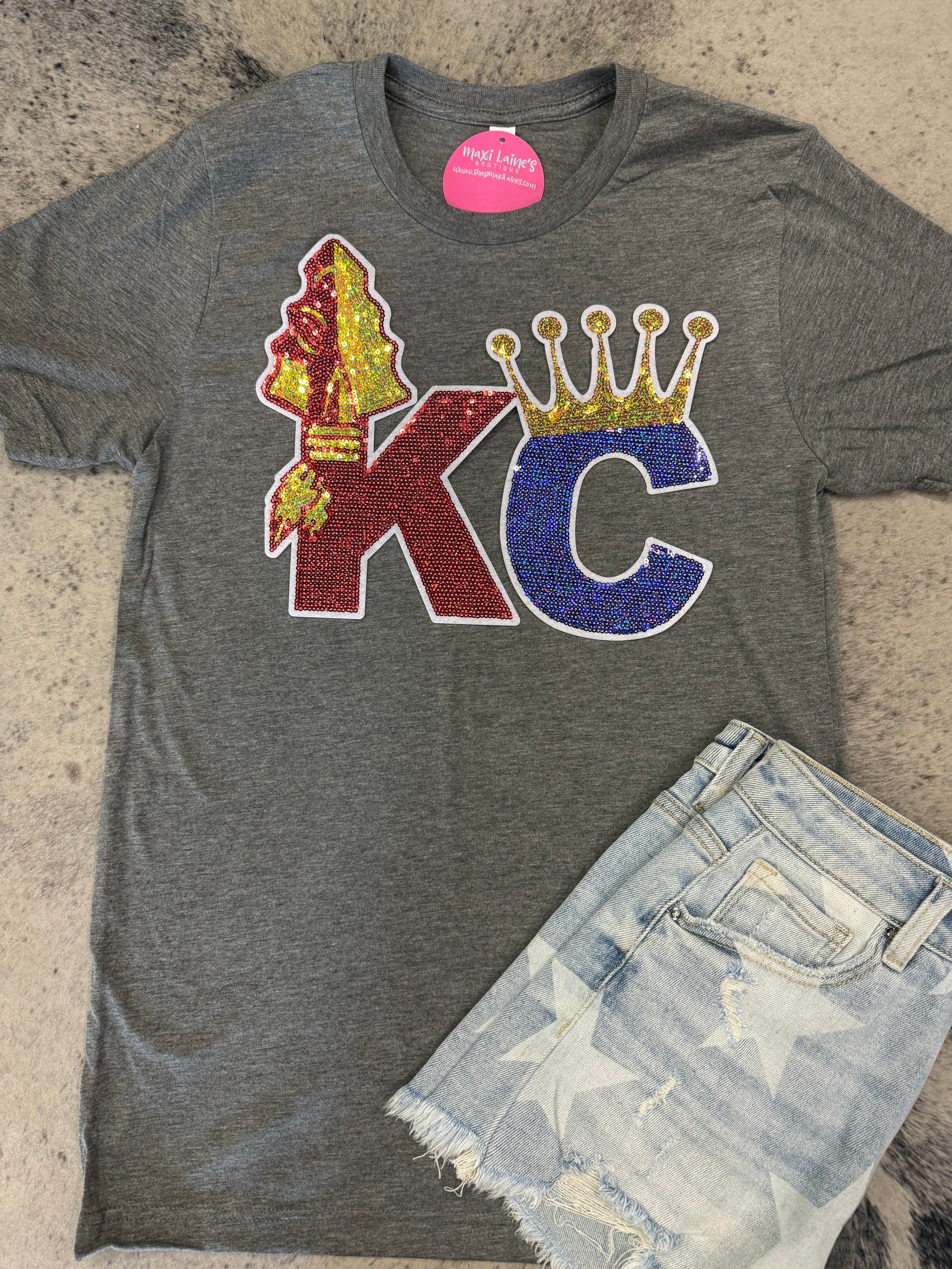 KC Combo Royals and Chiefs Tee w/Sequin Patch