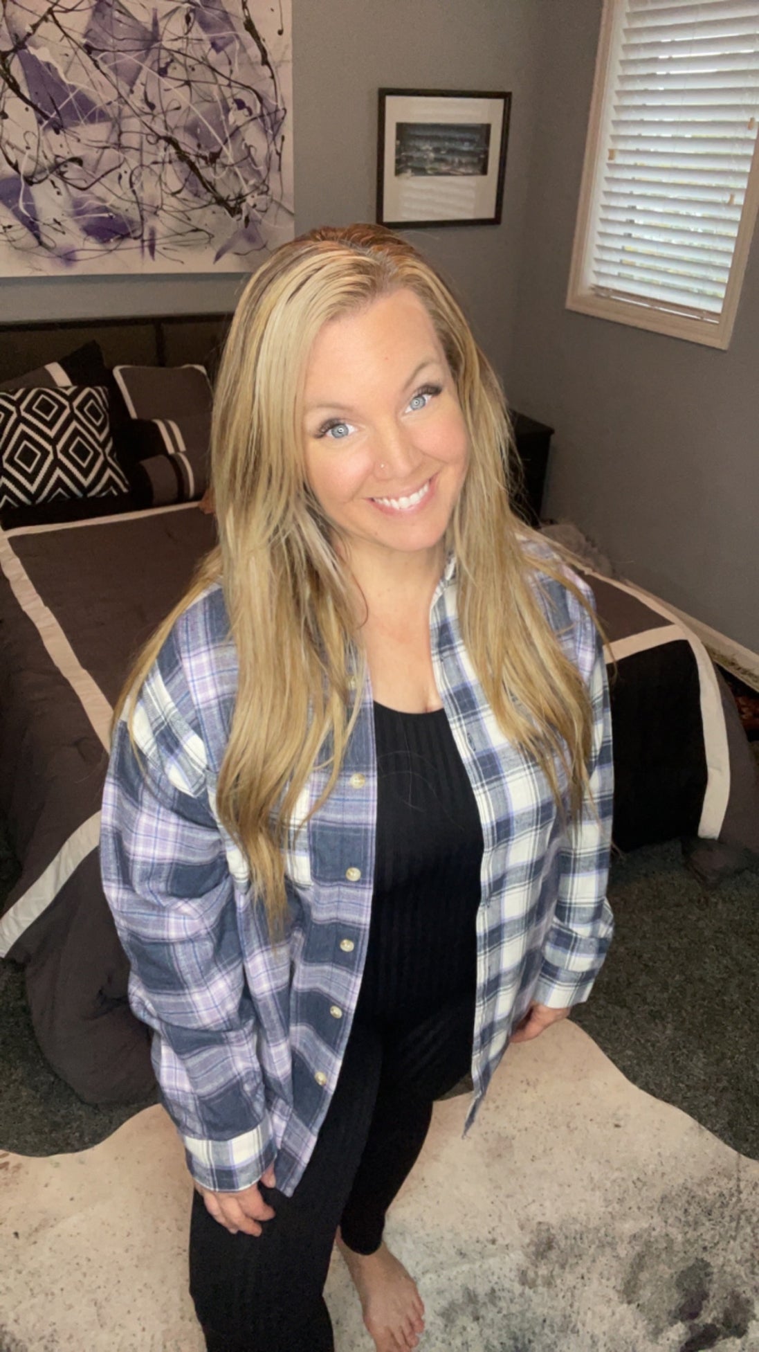 Color Block Plaid Button Down