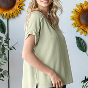 V-Neck Solid Twist Rib Women's Knit Top