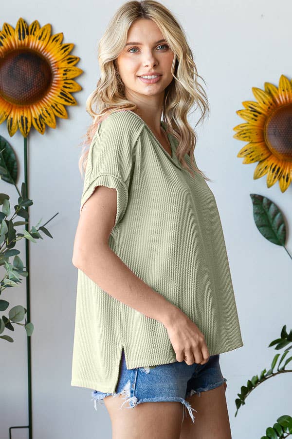 V-Neck Solid Twist Rib Women's Knit Top