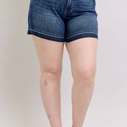 JUDY BLUE High Waisted Tummy Control Destroy Release Hem Shorts - PLUS