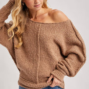 WIDE NECK OVERSIZED PULLOVER KNIT SWEATER