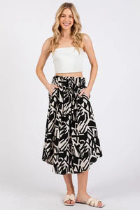 Print Waist Elastic With Tie Detailed Midi Skirt - NS80196