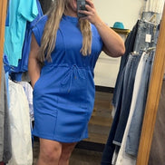 Luxeknit Mini Dress w/Drawstring Tie (Ocean Blue)