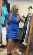 Luxeknit Mini Dress w/Drawstring Tie (Ocean Blue)