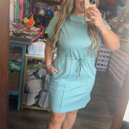 Luxeknit Mini Dress w/Drawstring Tie (Slate Blue)
