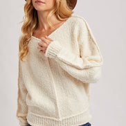 WIDE NECK OVERSIZED PULLOVER KNIT SWEATER