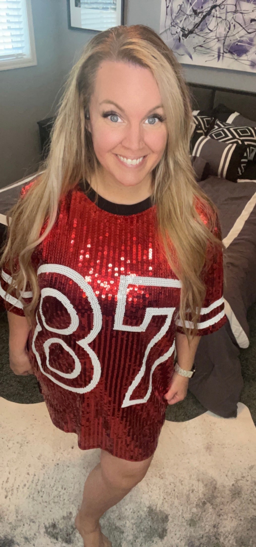 Red Sequin ‘87’ Jersey Dress