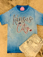 Kansas City Script Combo Chiefs and Royals Tee w/Sequin Patch