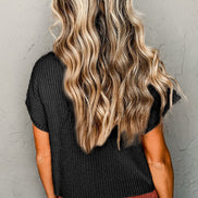 Ribbed Short Sleeve Knit Sweater