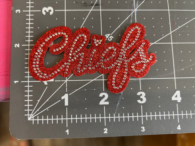 Rhinestone Transfer Chiefs Cursive Lettering