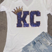 KC Crown Royals V-Neck Tee w/Sequin Patch