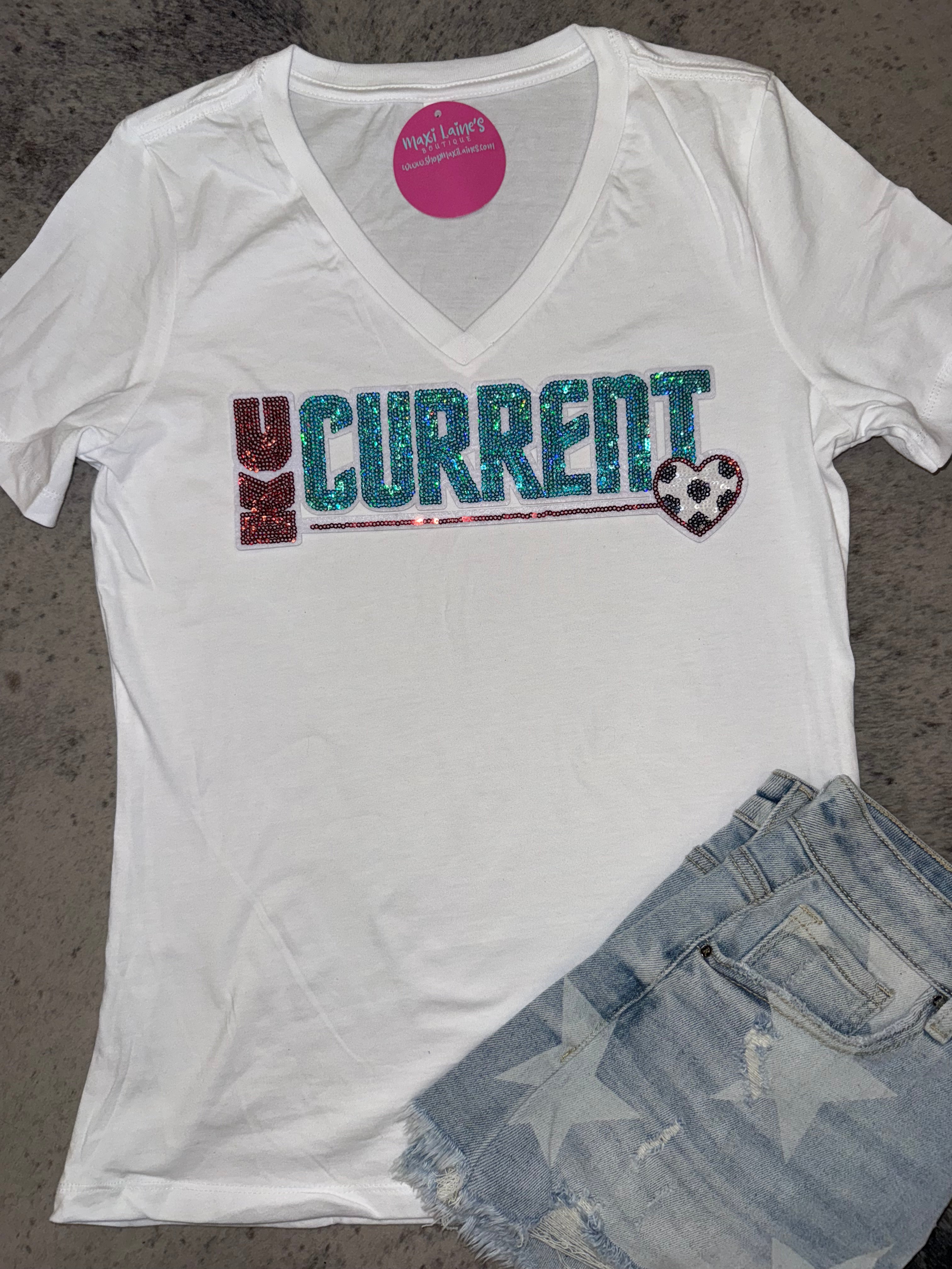 KC Current Soccer V-Neck Tee w/Sequin Patch