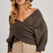 CROSSOVER RIBBED PULLOVER