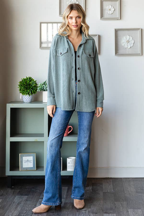 Ribbed Shacket w/Front Pockets