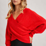 CROSSOVER RIBBED PULLOVER