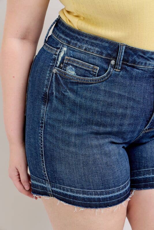 JUDY BLUE High Waisted Tummy Control Destroy Release Hem Shorts - PLUS