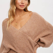 CROSSOVER RIBBED PULLOVER