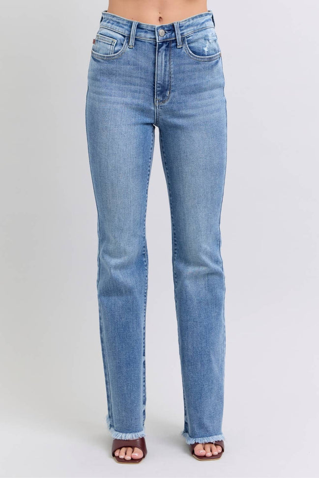 JUDY BLUE High Waisted Bootcut with Fray Hem
