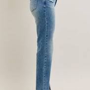 JUDY BLUE High Waisted Vintage Wash Front Seam & Slit Straight