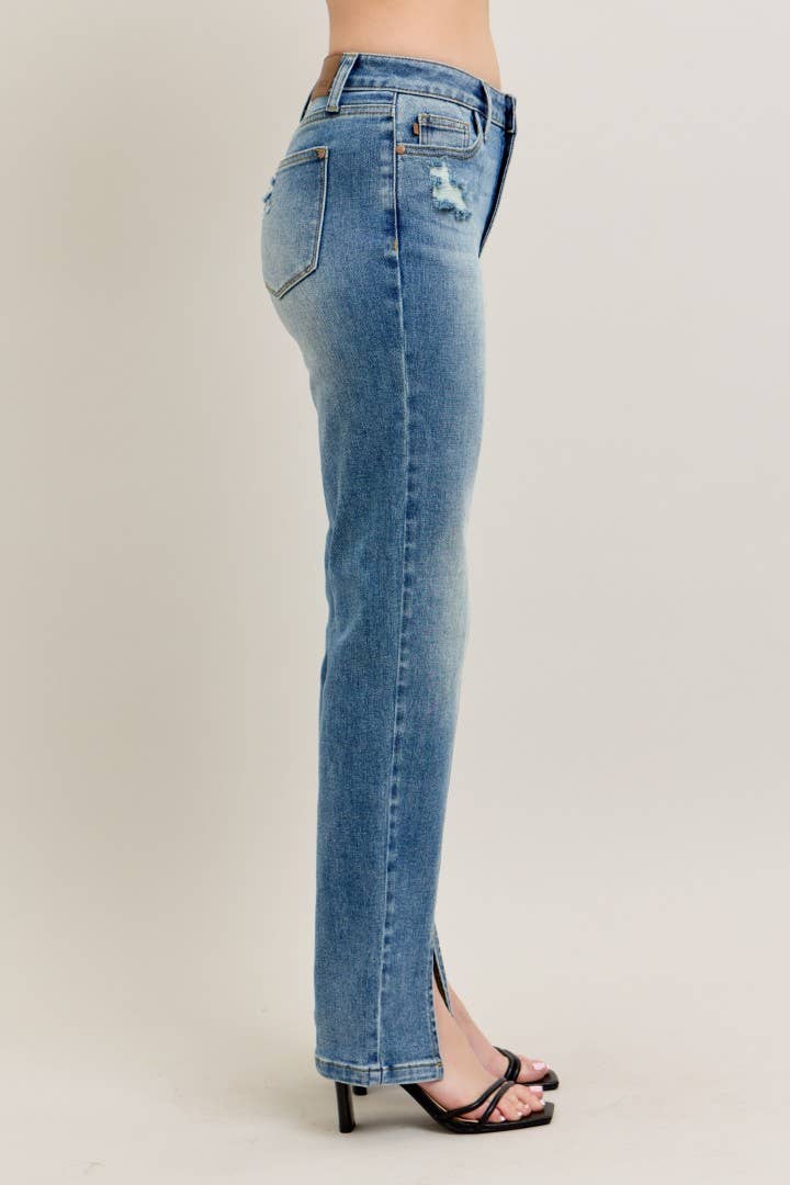 JUDY BLUE High Waisted Vintage Wash Front Seam & Slit Straight