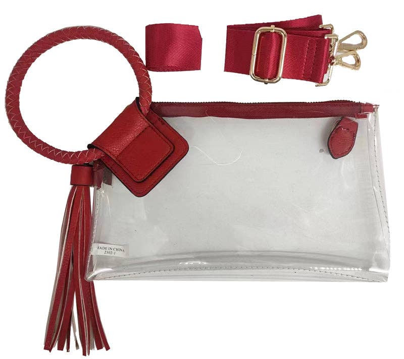 Clear Cuff Handle Tassel Wristlet Crossbody