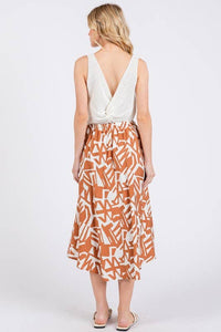 Print Waist Elastic With Tie Detailed Midi Skirt - NS80196