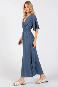 Heavy Gauze Smocked Waist Jumpsuit - VNJU16605F