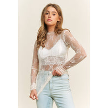 Load image into Gallery viewer, MESH LACE HIGH NECK DESIGN LONG SLEEVE FITTED TOP
