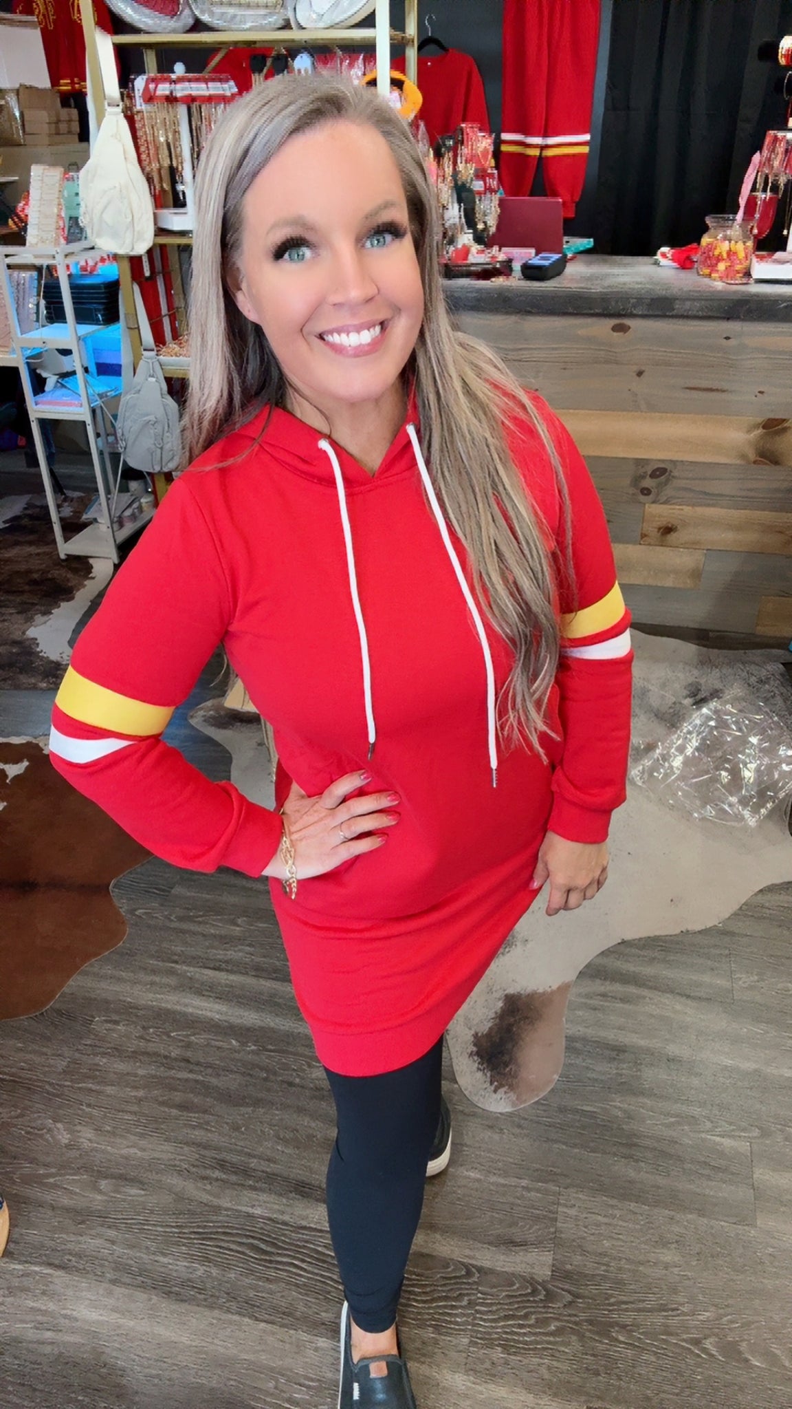 red hooded sweater dress Women's Sweater Dress Tinviel Red / Long Hooded Pullover Sweater
