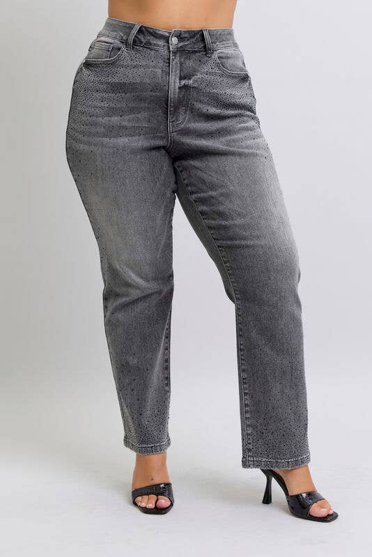 JUDY BLUE High Waisted Rhinestone Straight